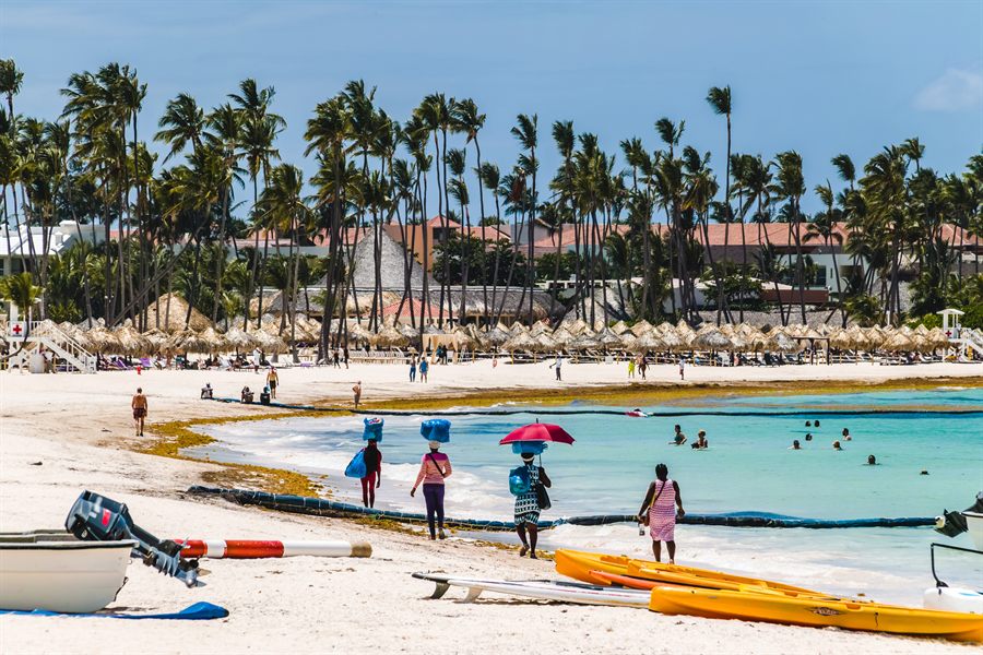 Caribbean beach with swimmers
